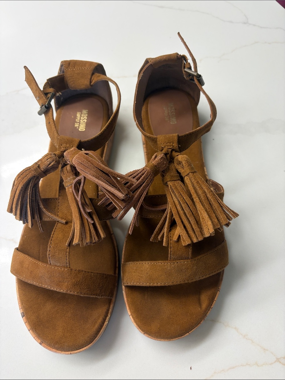 Massimo Brown Suede Tassel Ankle-Strap Sandals - Women
